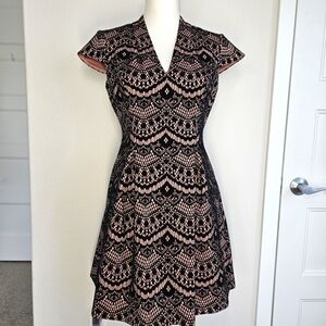 Vince Camuto Elegant Black and Pink Lace Dress, Size 4P‎